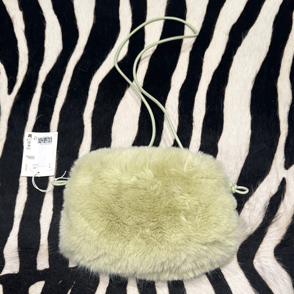 COS NWT Soft Green Faux Fur Crossbody Bag. This listing for green bag only